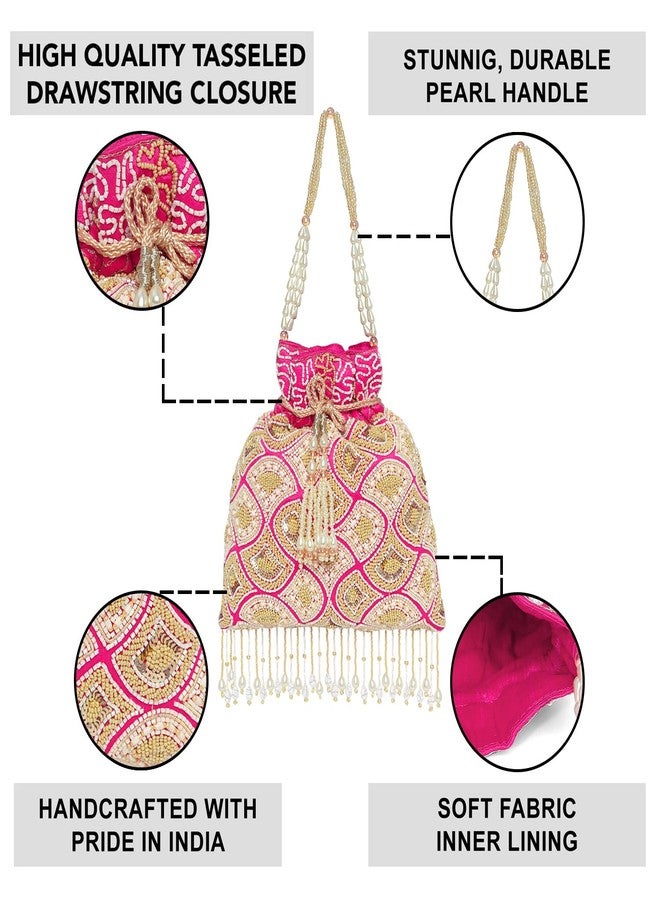 Peora Rani Pink Ethnic Embroidered Potli Bag for Women Fancy Evening Bridal Wristlet Purse Bag for Girls - Image 2